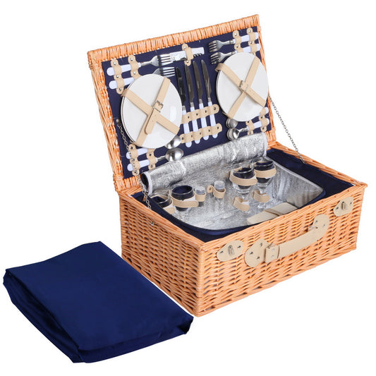 Alfresco 4 Person Picnic Basket Cooler Bag Insulated Blanket