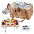 Alfresco 4 Person Picnic Basket Set Table Blanket Cooler Wood