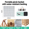 Alfresco 4 Person Picnic Basket Set Table Blanket Cooler Wood