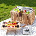 Alfresco 4 Person Picnic Basket Set Table Blanket Cooler Wood