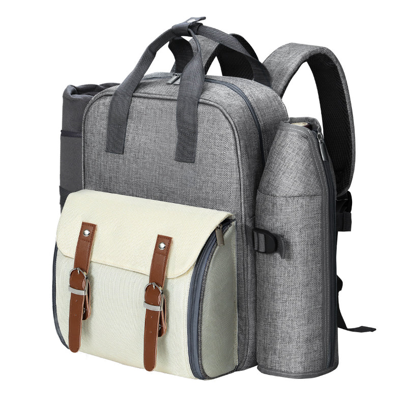Alfresco 4 Person Picnic Basket Backpack Insulated Grey