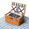 Picnic Basket Set 4 Person Wooden Cooler Bag Blanket Outdoor