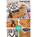 Picnic Basket Set 4 Person Wooden Cooler Bag Blanket Outdoor