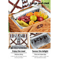 Picnic Basket Set 4 Person Wooden Cooler Bag Blanket Outdoor