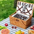Picnic Basket Set 4 Person Wooden Cooler Bag Blanket Outdoor