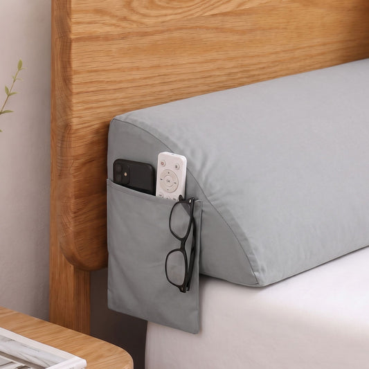 Giselle King Bed Wedge Pillow For Headboard, Close Gap And Stop Pillows Sliding, Perfect For Dorm Or Tatami Reading, 25D Foam Mattress Gap Filler With 2 Side Pockets, Washable 110gsm Cover