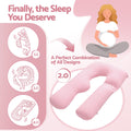 Giselle Bedding Pregnancy Pillow U Shaped Full Body Pillow with 100% Cotton Jersey Cover Maternity Pillow for Sleeping Reading, Pink, 73x133cm