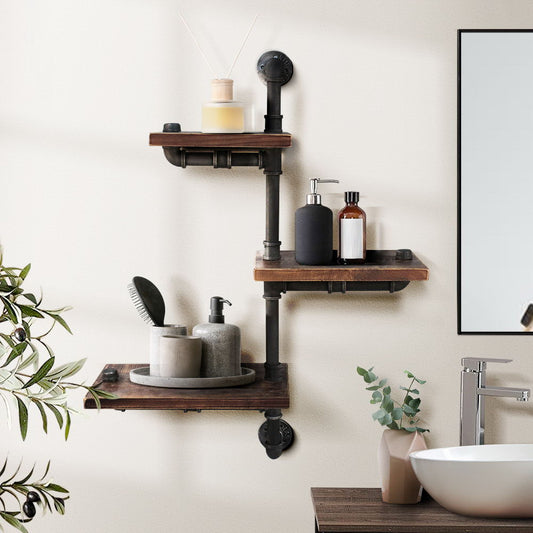 Artiss Floating Wall Shelf 3-Tier DIY Metal Pipe Shleves Storage Industrial IVAN