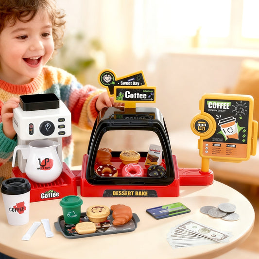Keezi Kids Coffee Shop Toy Pretend Play Set with Machine Food Money