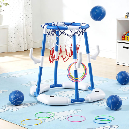 Keezi Basketball Hoop 4 Balls Ring Toss Sports Pool Toys Blue