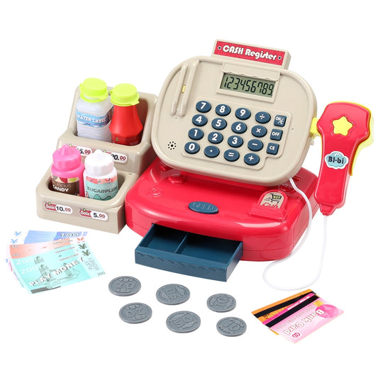 Keezi Kids Cash Register Pretend Play Shop Checkout Toy Set with Calculator