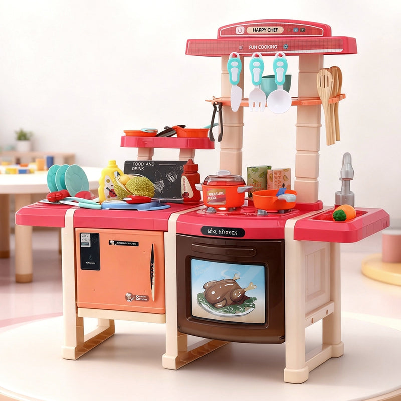 Keezi Kids Kitchen Pretend Play Set Cooking Sounds Steam Light