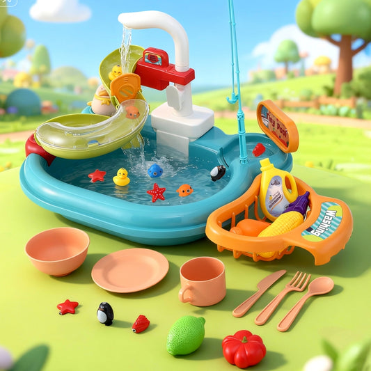 Keezi Kids Play Kitchen Sink Faucet Fishing Toys Food Set