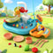 Keezi Kids Play Kitchen Sink Faucet Fishing Toys Food Set