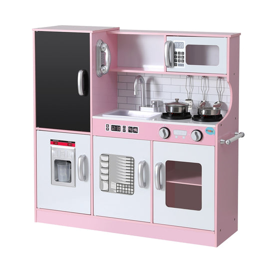 Keezi Wooden Play Kitchen 80cm Pink Kids Cooking Toys Oven Pots