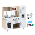 Keezi Wooden Kids Kitchen Play Set with Clock Beige Pretend Cooking