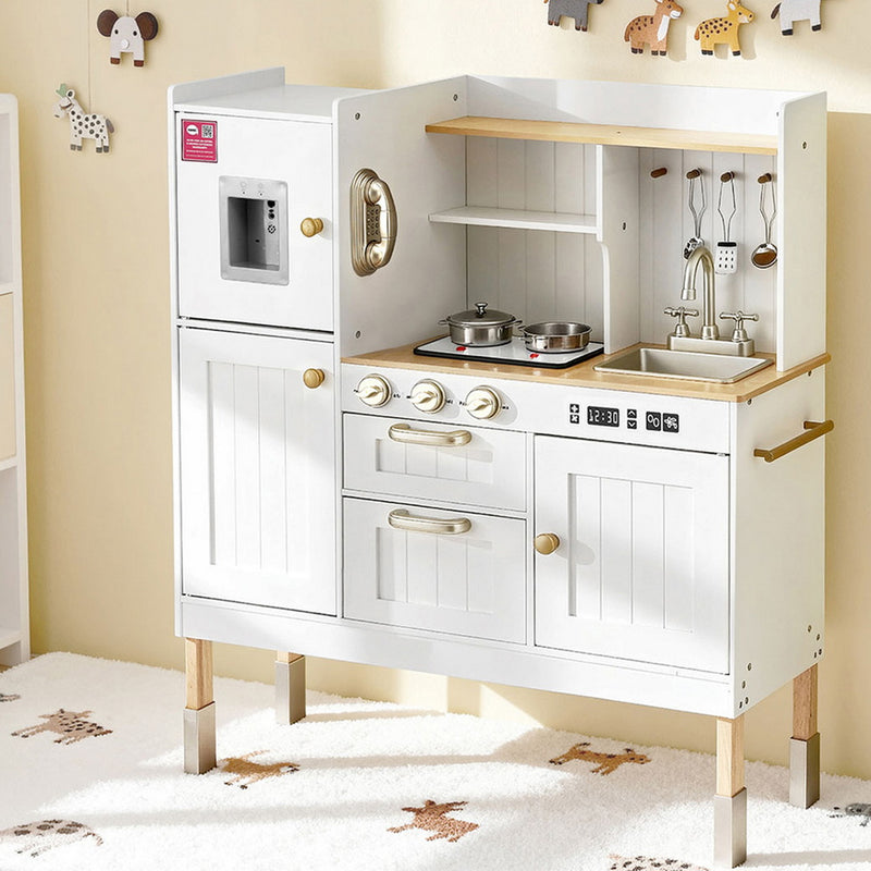 Keezi Wooden Kids Kitchen Play Set Pretend Cooking Storage Golden