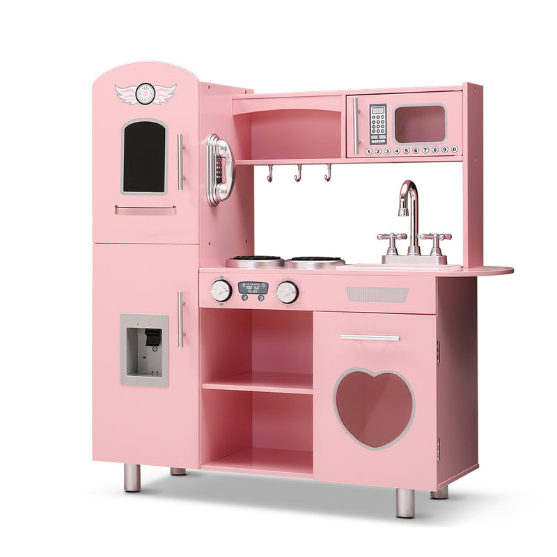 Keezi Wooden Kids Kitchen Play Set Pink Pretend Cooking Toys