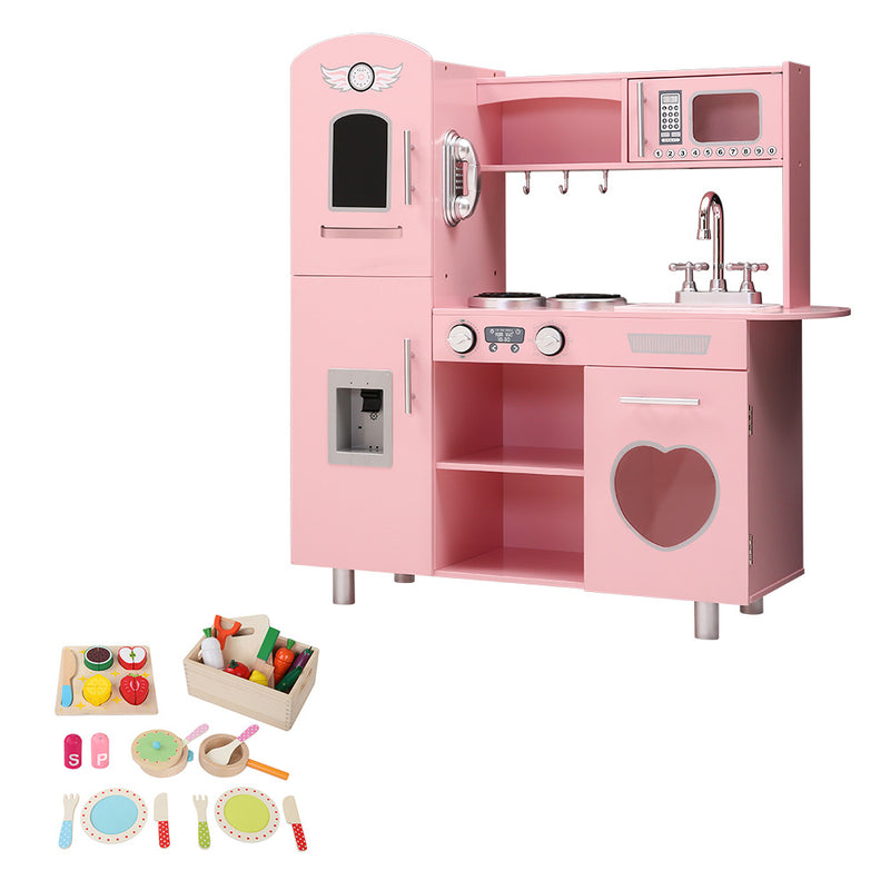 Keezi Wooden Kids Kitchen Play Set Pink Pretend Cooking Toys