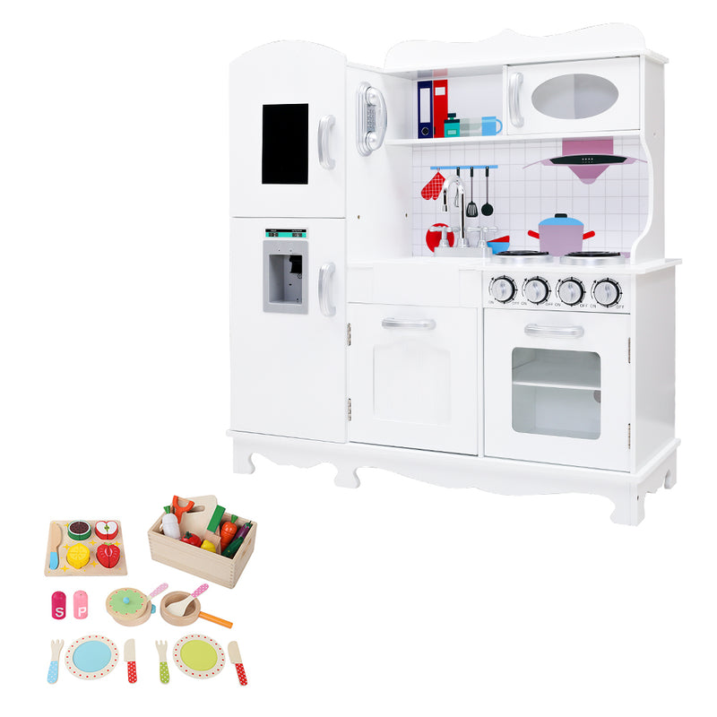 Keezi Kids Wooden Kitchen Pretend Play Set White Cooking Toys