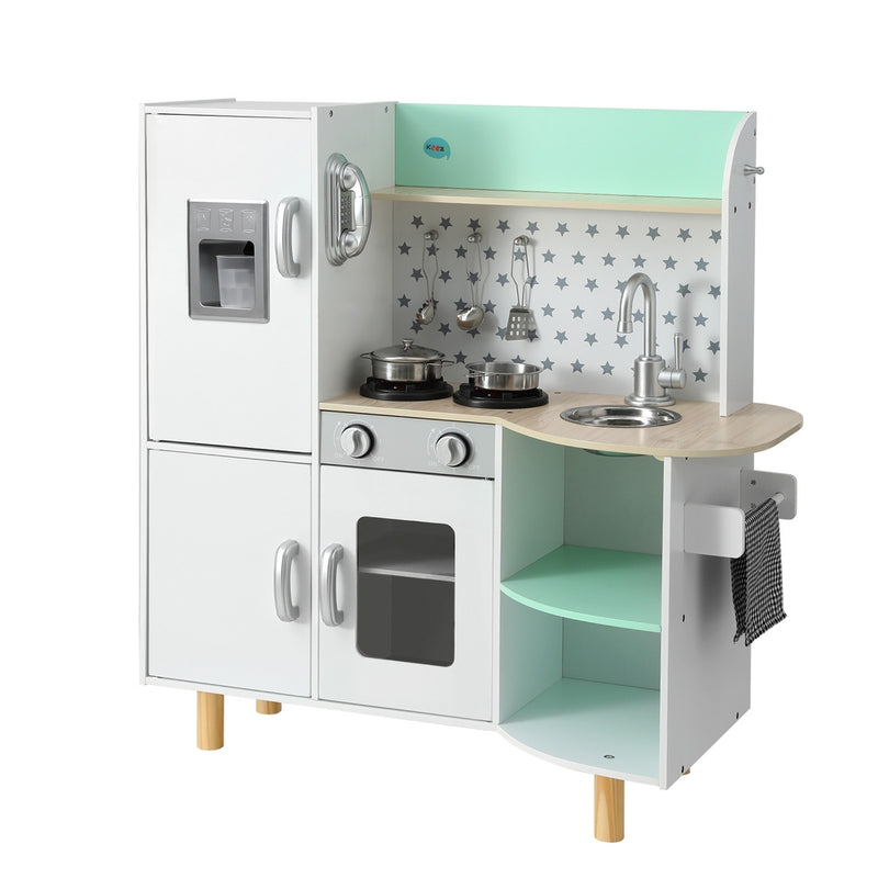 Keezi 85cm Wooden Kitchen Play Set Green Oven Fridge Cooking Toy