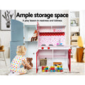 Keezi Wooden Kids Kitchen Play Set Red Fridge Oven Pretend Toys
