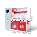 Keezi Wooden Kids Kitchen Play Set Red Fridge Oven Pretend Toys