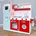 Keezi Wooden Kids Kitchen Play Set Red Fridge Oven Pretend Toys