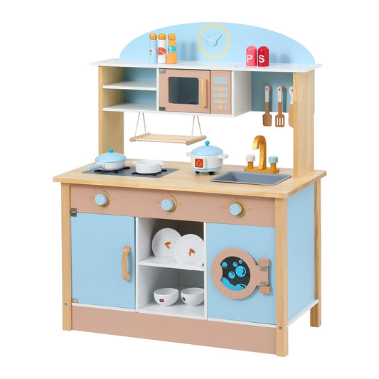 Keezi Wooden Play Kitchen 80cm Blue with Accessories