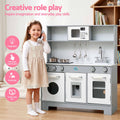 Keezi Wooden Play Kitchen Pretend Kitchen 82cm Kids Toy Food Set Grey