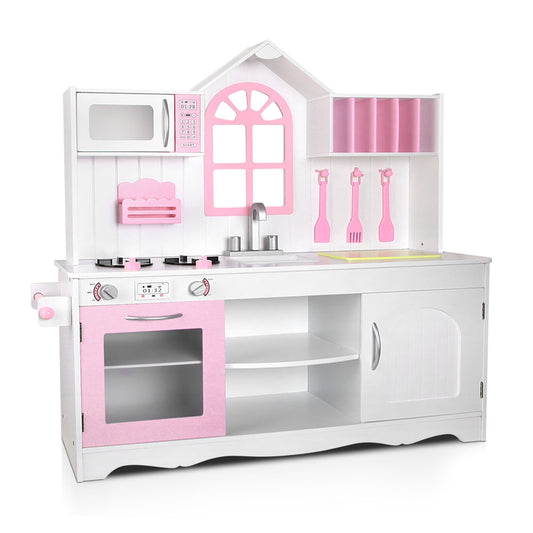 Keezi Wooden Kids Kitchen Play Set Pretend Cooking Toys Storage Cabinet