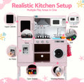 Keezi 102cm Wooden Pretend Kitchen Playset With Apron And Food Set1 Pink