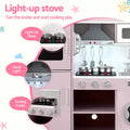 Keezi 102cm Wooden Pretend Kitchen Playset With Apron And Food Set1 Pink