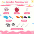 Keezi 102cm Wooden Pretend Kitchen Playset With Apron And Food Set1 Pink