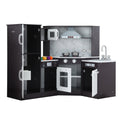 Keezi Wooden Kids Kitchen Play Set w/Sounds Lights Black