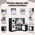 Keezi Wooden Kids Kitchen Play Set w/Sounds Lights Black