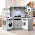 Keezi 112cm Wooden Pretend Kitchen Playset Kids Toy Sink Stove Grey