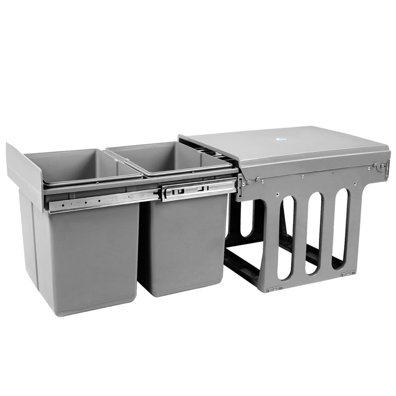 Cefito Pull Out Bin Double Basket 2x15L Grey Kitchen