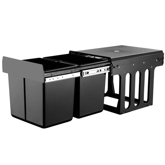 Cefito Double Pull Out Bin 2x15L Black Kitchen Waste Basket