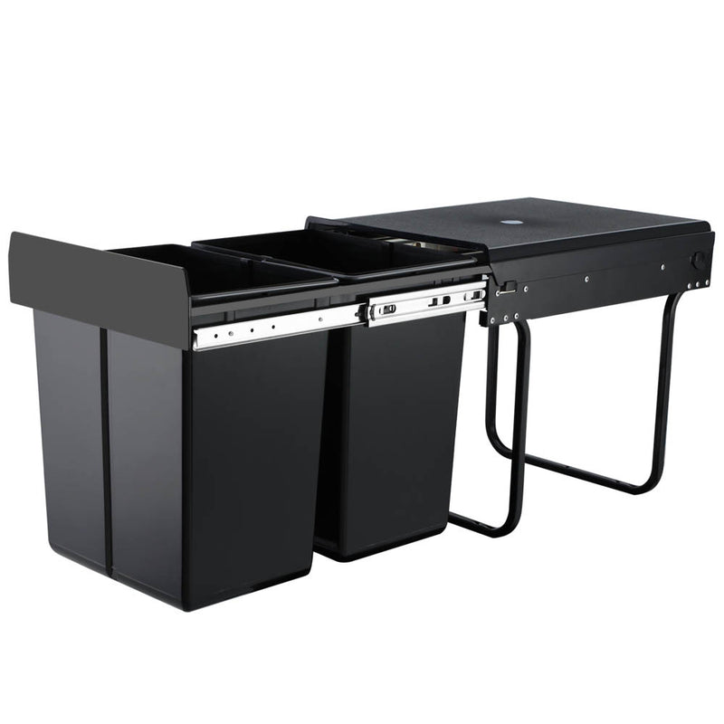 Cefito Pull Out Bin Kitchen Double 2x20L Black