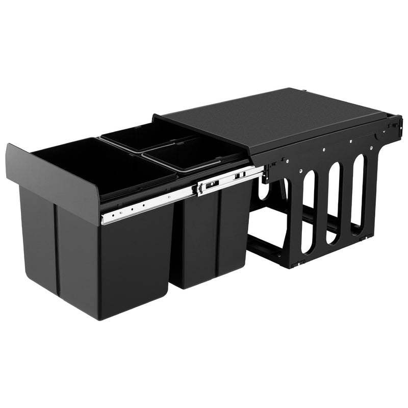 Cefito Triple Pull Out Bin 31L Black Kitchen Garbage Rubbish