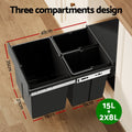 Cefito Triple Pull Out Bin 31L Black Kitchen Garbage Rubbish