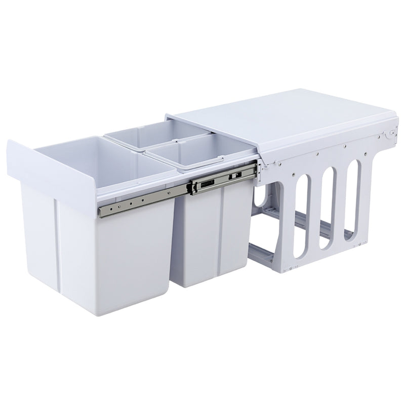 Cefito Triple Slide Out Bin 31L White Kitchen Garbage Rubbish