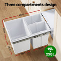 Cefito Triple Slide Out Bin 31L White Kitchen Garbage Rubbish