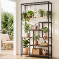 Artiss Tall Plant Stand Indoor, 6-Tier Pot Plant Shelf with Hanging Hooks, Metal & Wooden Flower Holder, Large Tiered Display Rack for Patio Garden Balcony Living Room, Indoor Outdoor Use