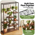 Artiss Tall Plant Stand Indoor, 6-Tier Pot Plant Shelf with Hanging Hooks, Metal & Wooden Flower Holder, Large Tiered Display Rack for Patio Garden Balcony Living Room, Indoor Outdoor Use