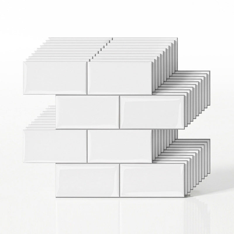 Artiss 3D Peel and Stick Wall Tiles Self Adhesive Subway Backsplash 10 Sheets, White