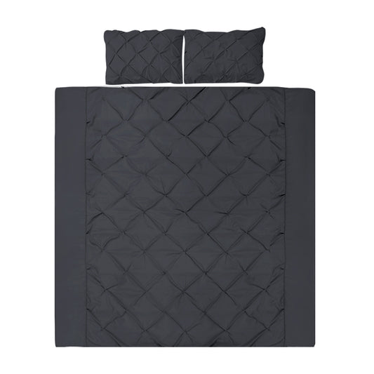 Giselle Diamond Pinch Quilt Cover Set Black KING Bed