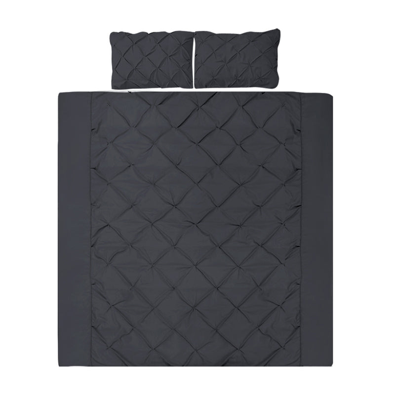 Giselle Diamond Pinch Quilt Cover Set Black KING Bed