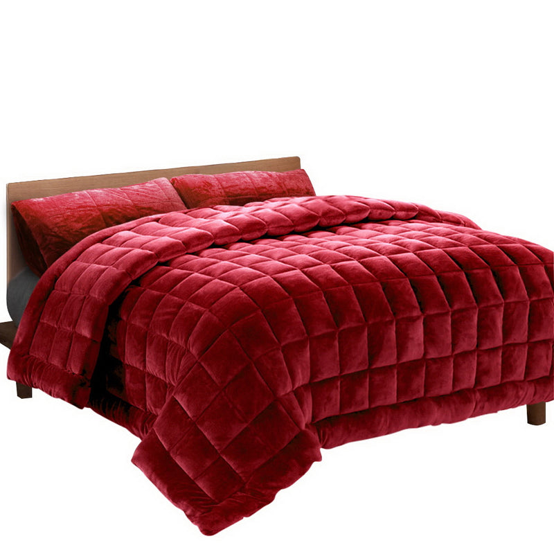 Giselle Faux Mink Quilt Burgundy SUPER KING